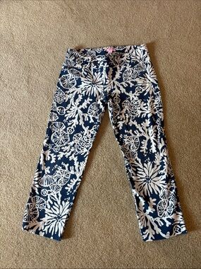Lilly Pulitzer Navy, White Trim Floral Pants